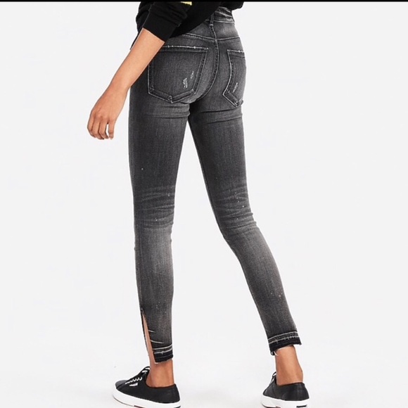EXPRESS HIGH RISE DENIM PERFECT ANKLE JEAN LEGGINGS, Distressed gray | Sz 2L - Picture 3 of 12